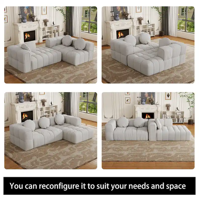 103 Chenille L-Shaped Sectional Sofa with Left Recliner, 3 Pillows and Modular Design