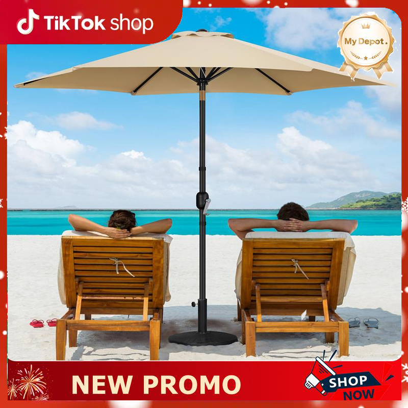 【On Sale】 Yaheetech 7.5/9/10FT Patio Umbrella w/ Push Button Tilt and Crank, Outdoor Garden Table Umbrella for Garden, Deck, Backyard, Pool, Beach