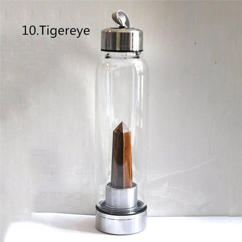 HULIANFU water bottle Drop Shipping Natural Crystal Point Healing Obelisk Wand Elixir Quartz Crystal Water Bottle To wand heals energy st - Deanwangkt