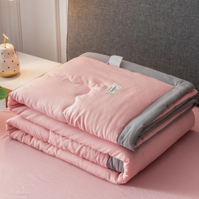 HULIANFU Summer Air Conditioning Quilt Washed Cotton Throw Blanket Quilting Thin Comforter Cooling Duvet Quilted Quilt Solid Color - Deanwangkt