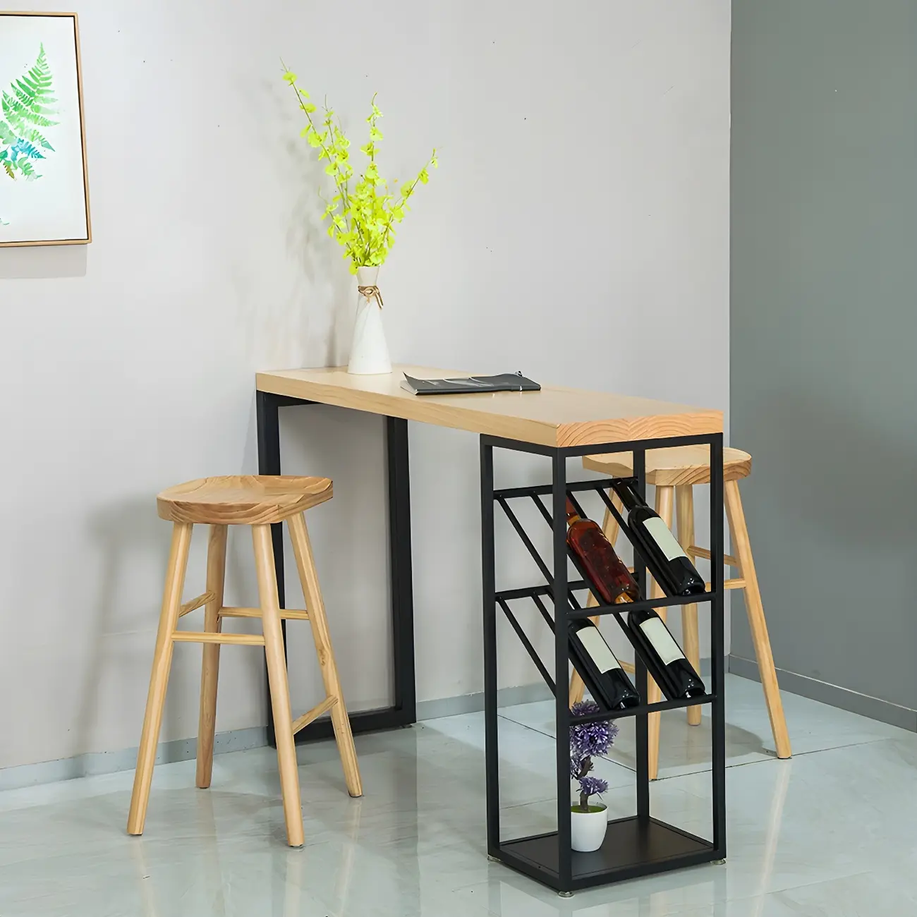 Modern Natural Pine Wood Wine Rack Bar Tables