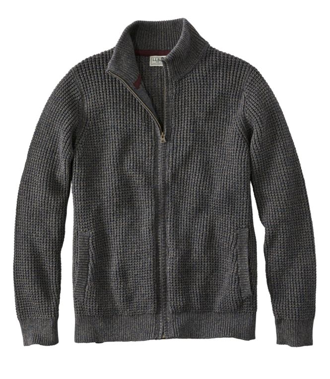 Men's Organic Cotton Waffle Sweater, Full Zip
