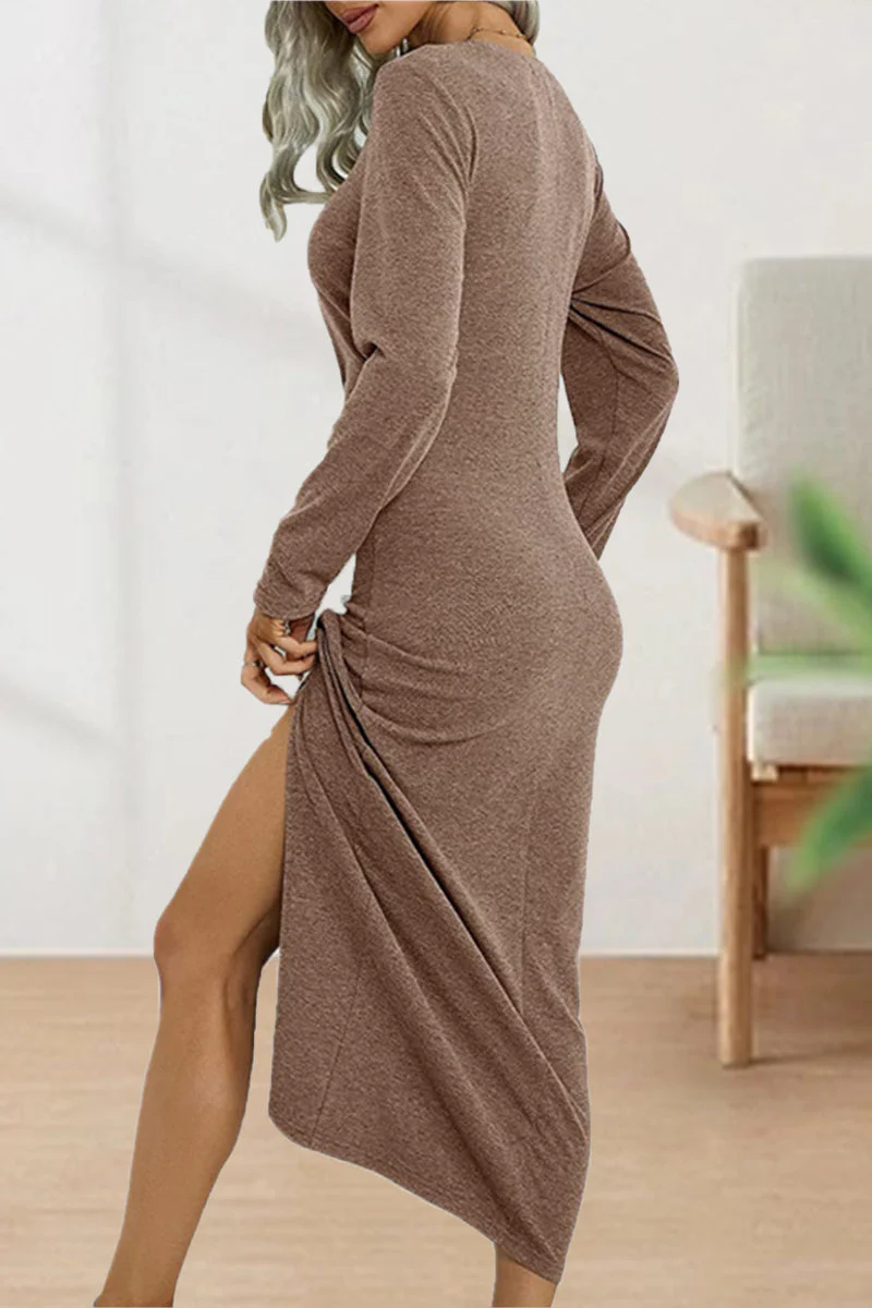 hulianfu Sweet Elegant Solid Fold O Neck Sheath Dresses(6 Colors) - Deanwangkt
