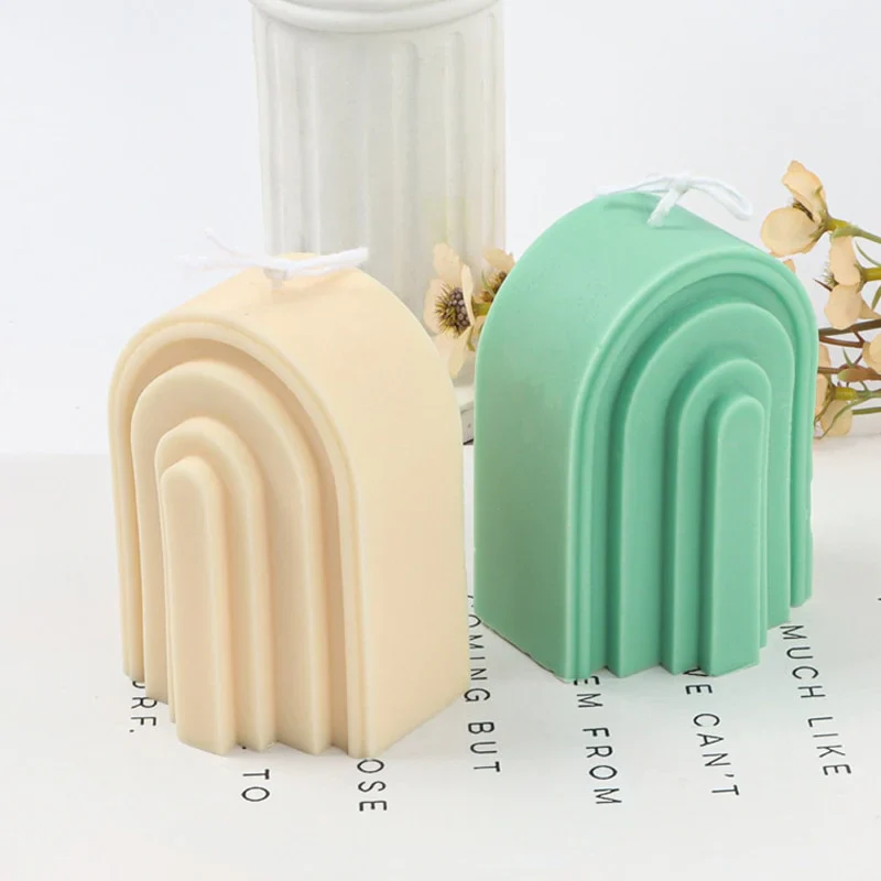 HULIANFU New Art Geometric Rainbow Arch Candle Silicone Mold 3D Handmade Craft Aromatherapy Candle Soy Wax Mould Making Supplies - Deanwangkt