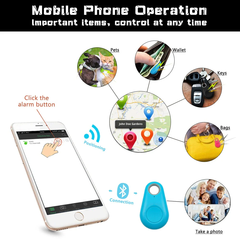 HULIANFU Pet Smart GPS Tracker Mini Anti-Lost Waterproof Bluetooth Locator Tracer For Pet Dog Cat Kids Car Wallet Key Collar Accessories - Deanwangkt