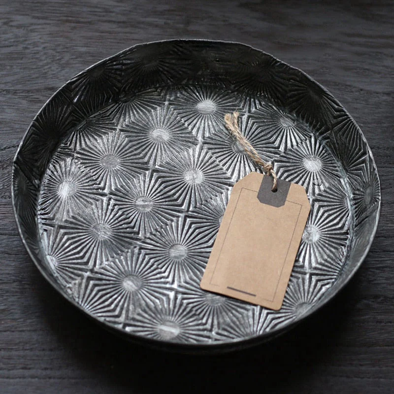 HULIANFU Starlight Series Retro Iron Bread Trays Round Rectangular Vintage Metal Bread Cake Plate Cup Storage Decor Photography Props - Deanwangkt