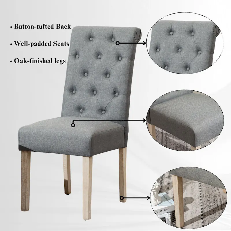 5 Piece Dining Table Set, Wooden Kitchen Furniture Set, Round Table with Cross-Buck Pedestal Base and 4 Tufted Chairs