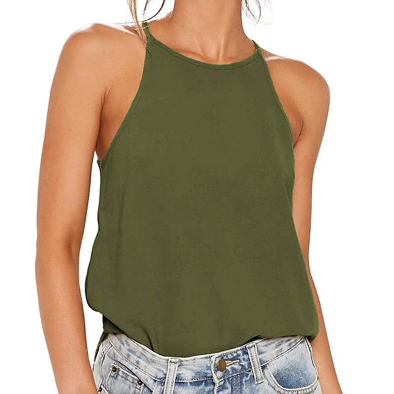 Hulianfu Women Tank And Camis Ladies Halter Neck Top Summer Sexy O Neck Sleeveless Tops Vest Female OL T-shirts Women Pulovers - Deanwangkt