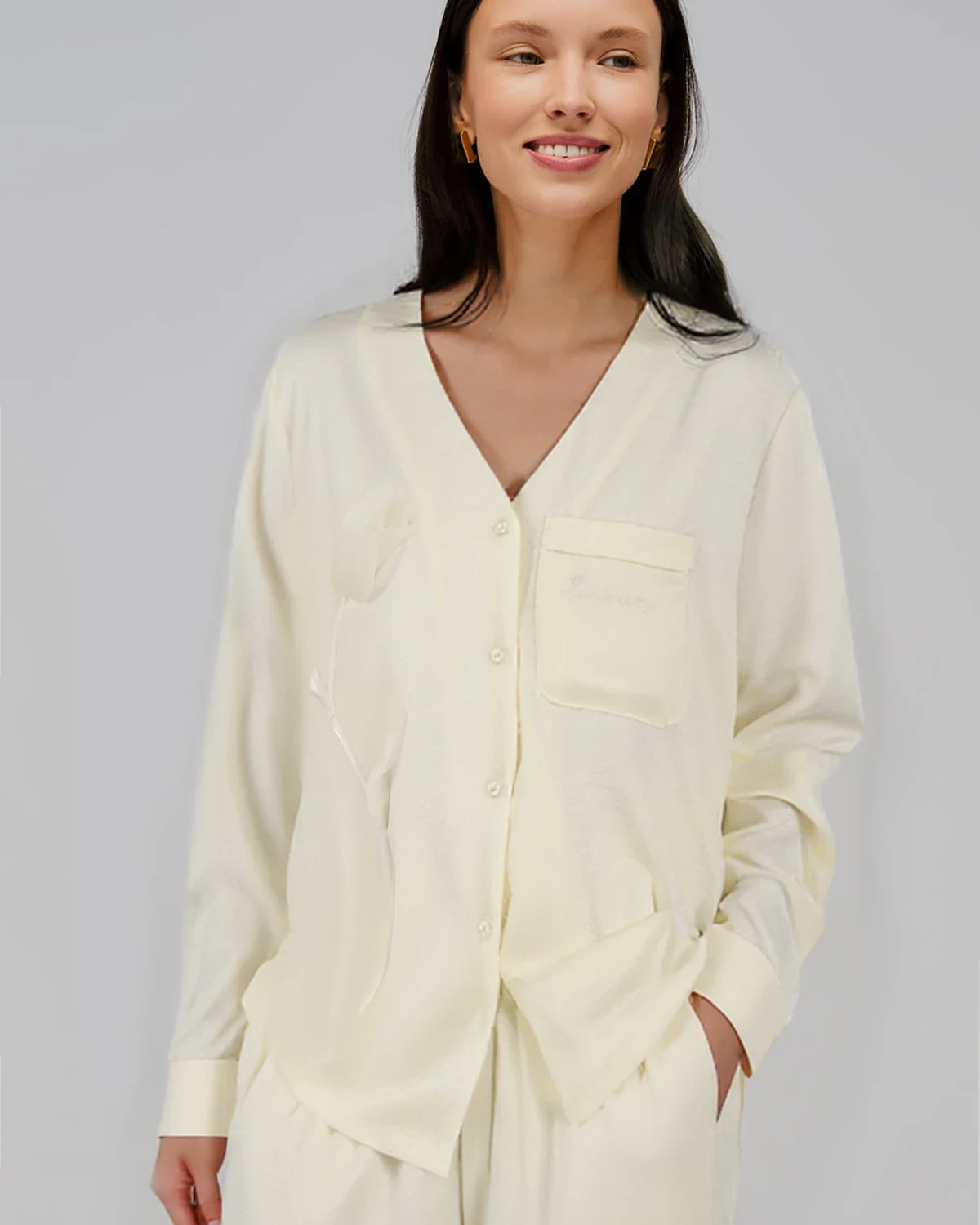 Premium elevated tulip draped satin pajama and lounge pants set, women's homewear for layering or wearing on its own and as confinement wear