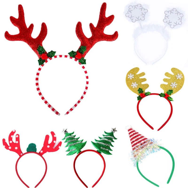 HULIANFU 2026  Christmas Headbands Christmas Tree Reindeer Antlers Hairband Xmas Party Kids Hairhoop  Christmas Glasses Photo Booth Props - Deanwangkt