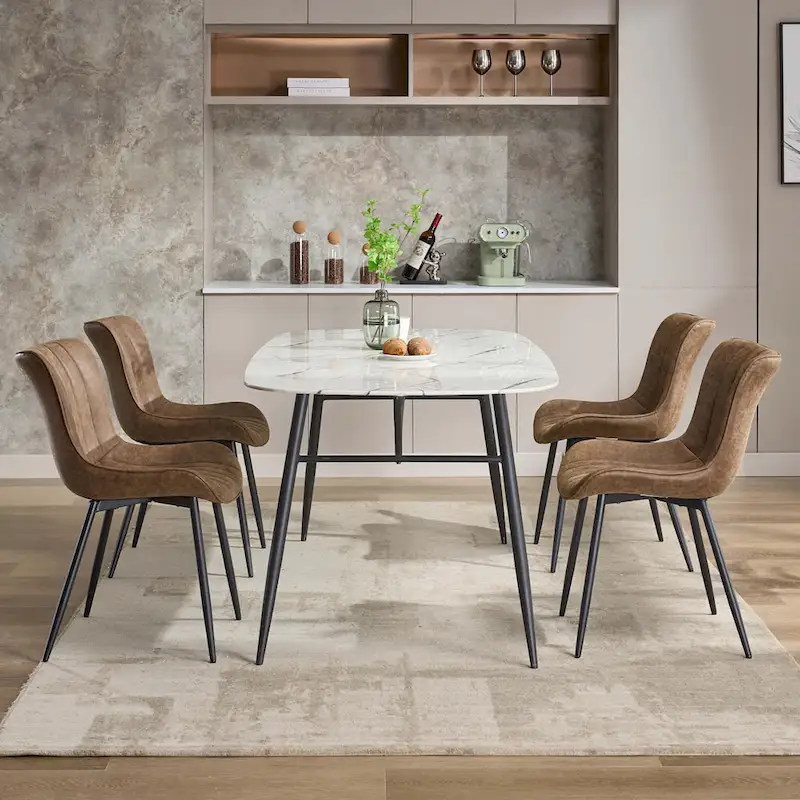 Living Dining Chairs Set of 2, Faux Leather Armless Side Chairs with Metal Legs