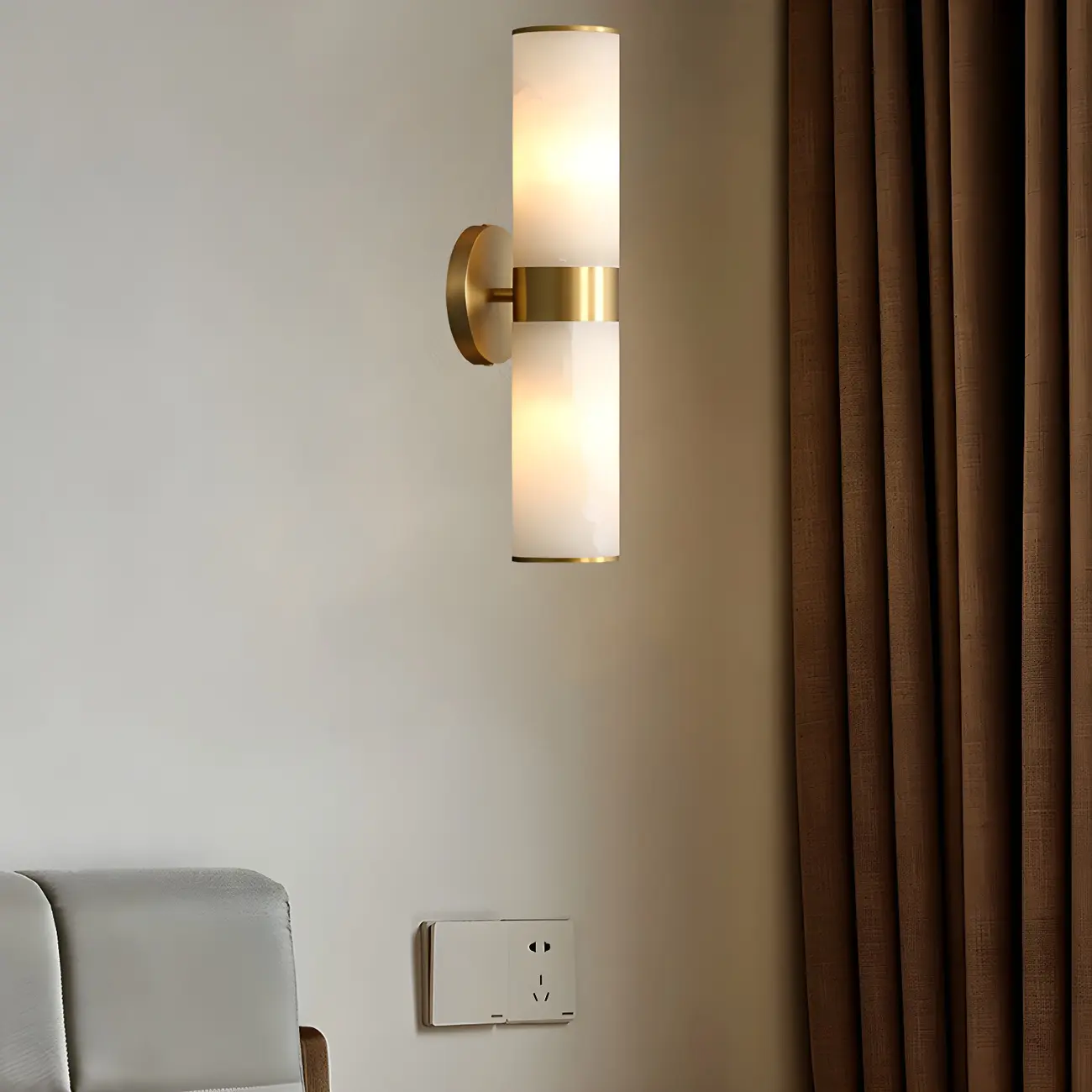 Modern Brass Cylinder Stone Vanity Light for Bathroom