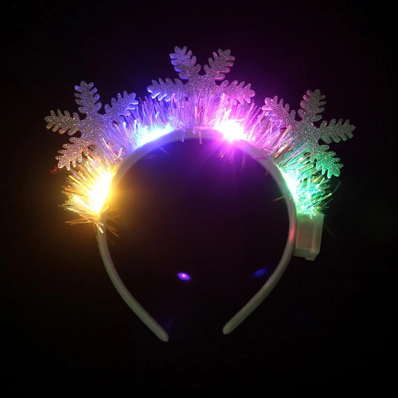 HULIANFU 2026  LED Light Christmas Headband Foil Tinsel Snowflake Ball Elven Feet New Year Hair Accessories For Girls Christmas Headband Light - Deanwangkt