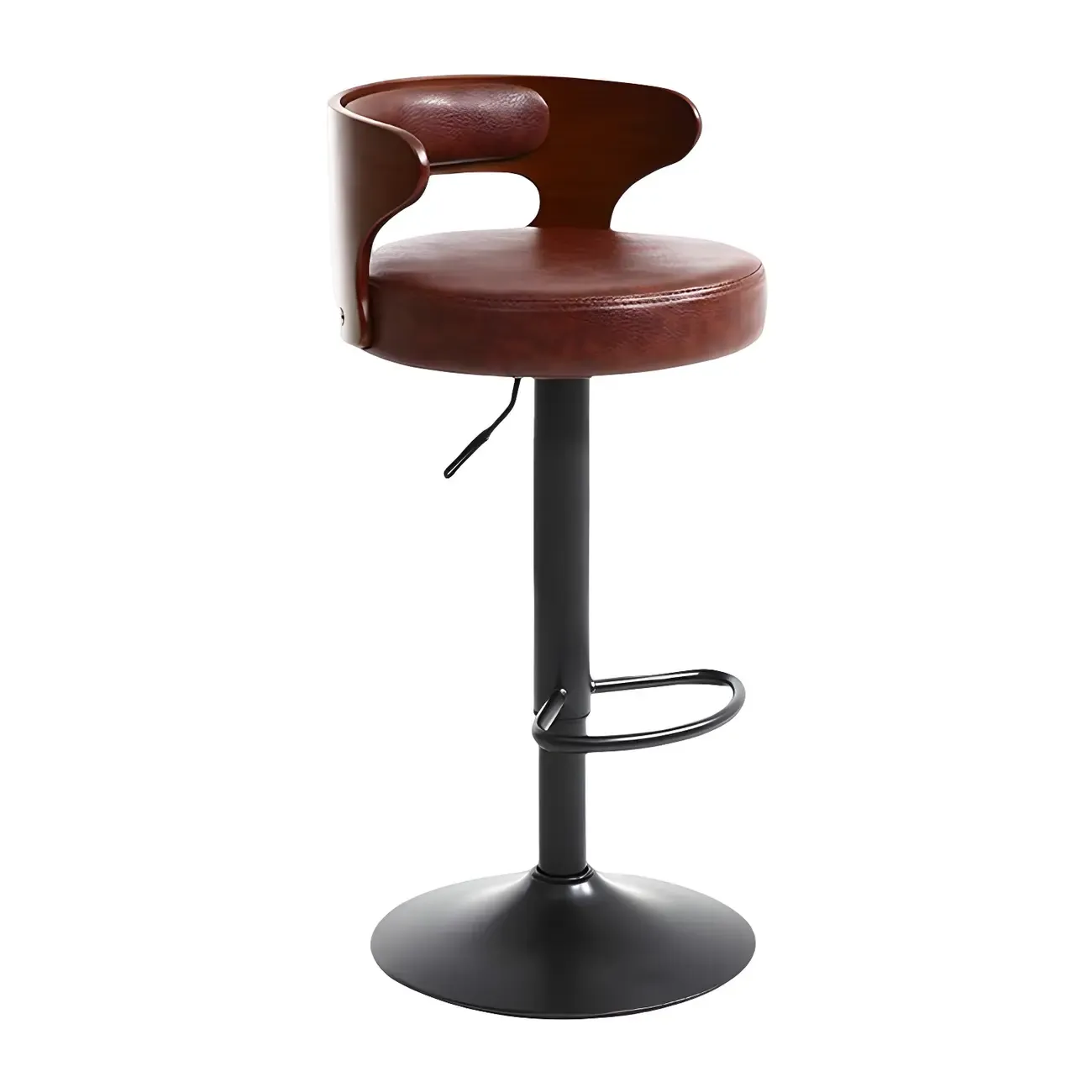 Adjustable Round Leather Swivel Bar Stools with Back