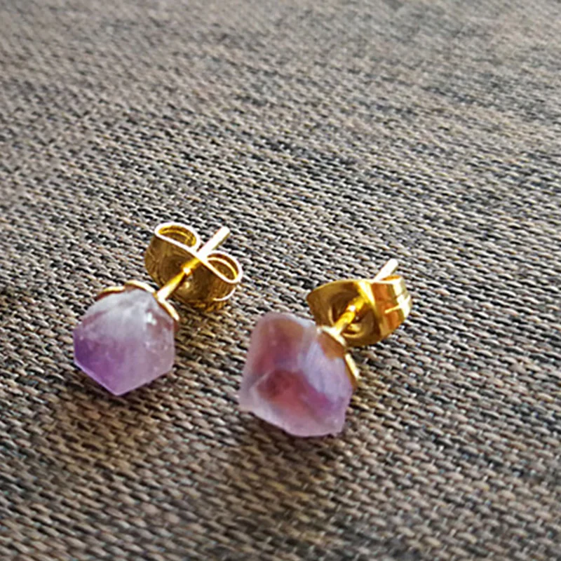 HULIANFU Natural Amethyst Rough Stone Earrings Simple and Fashionable Women  Earrings Earrings Crystal Flower Jewelry High-end Luxury - Deanwangkt