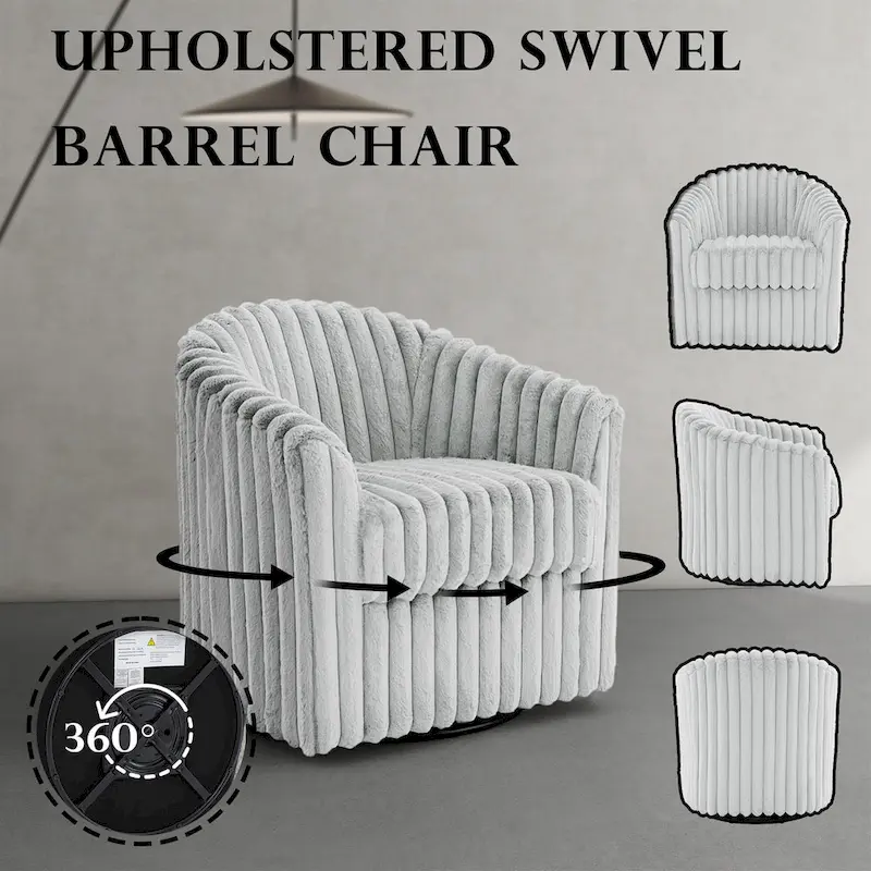 30.7W Faux Fur Upholstered Accent Chair Swivel Barrel Chair