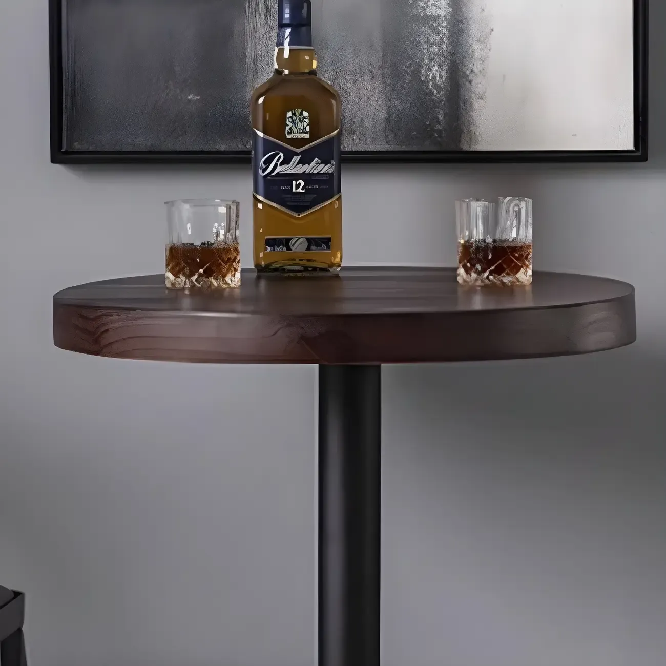 Industrial Brown Wooden Metal Pedestal Bar Tables