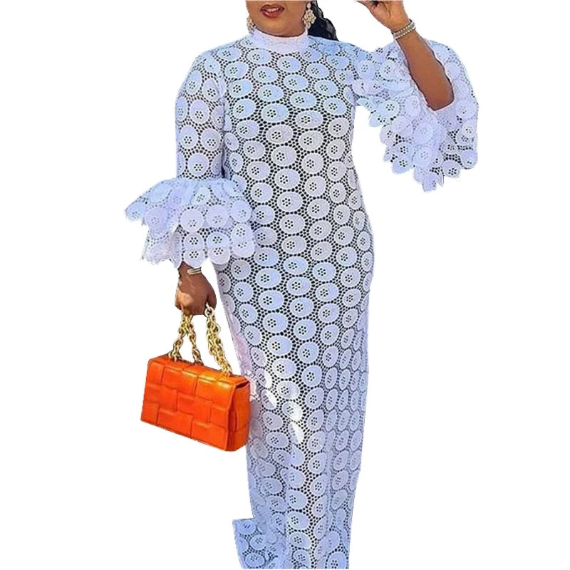 hulianfu African Dresses For Women Elegant Hollow Out New Muslim Fashion Abayas Dashiki Robe Kaftan Long Maxi Dress One Piece - Deanwangkt