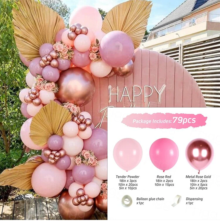 HULIANFU Macaron Pink Balloon Garland Arch Kit Wedding Birthday Party Decoration Kids Globos Rose Gold Confetti Latex Ballon Baby Shower - Deanwangkt