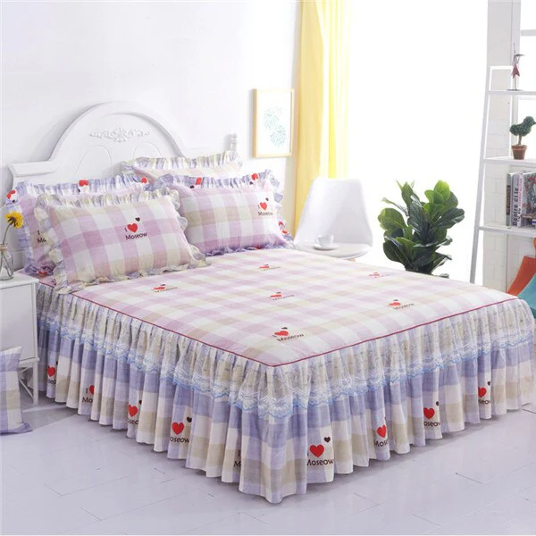 HULIANFU  3pcs set Elegant floral bed skirt skin-friendly cotton lace bedding home decor bedspreads queen pink king size bed cover - Deanwangkt