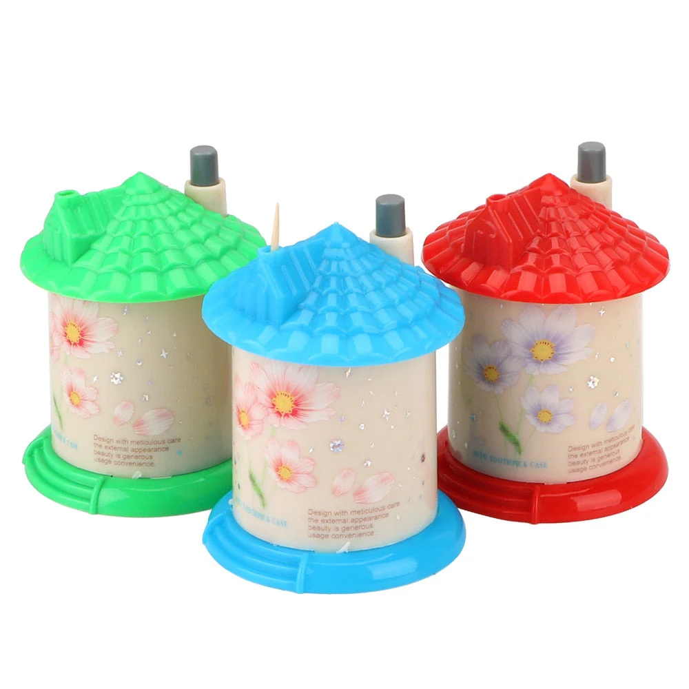 HULIANFU Portable Automatic Toothpick Holder Creative Toothpick Box Fashion House Shaped Lovely Home Organizer Random Color - Deanwangkt