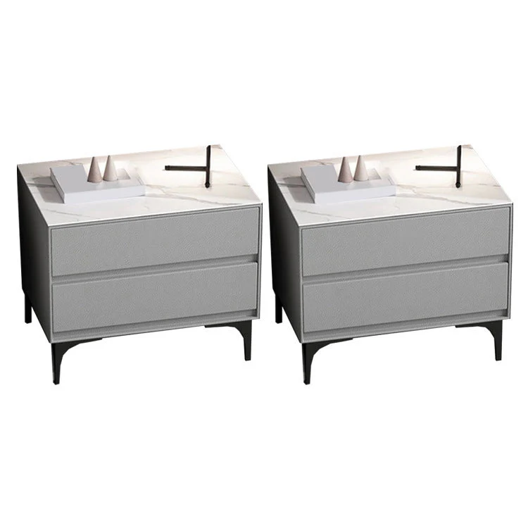 Modern Stone Top Faux Leather 2-Drawer Nightstand