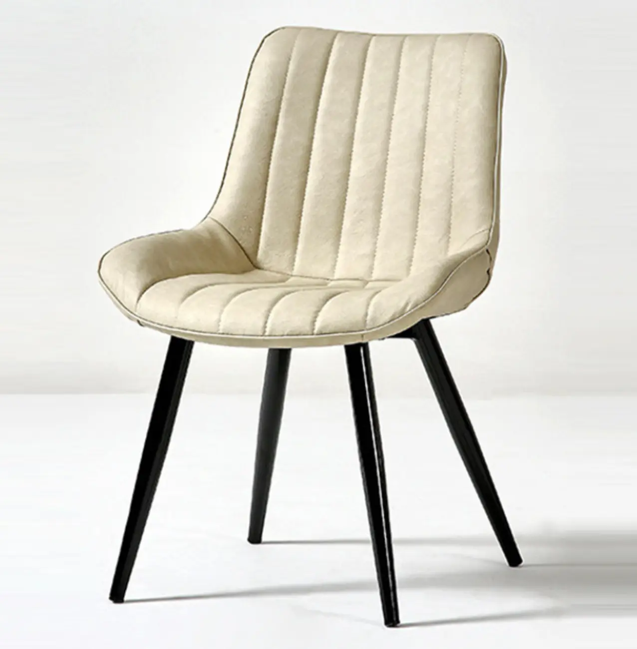 Simple Upholstered Leather Dining Chair Solid Back Metal Legs