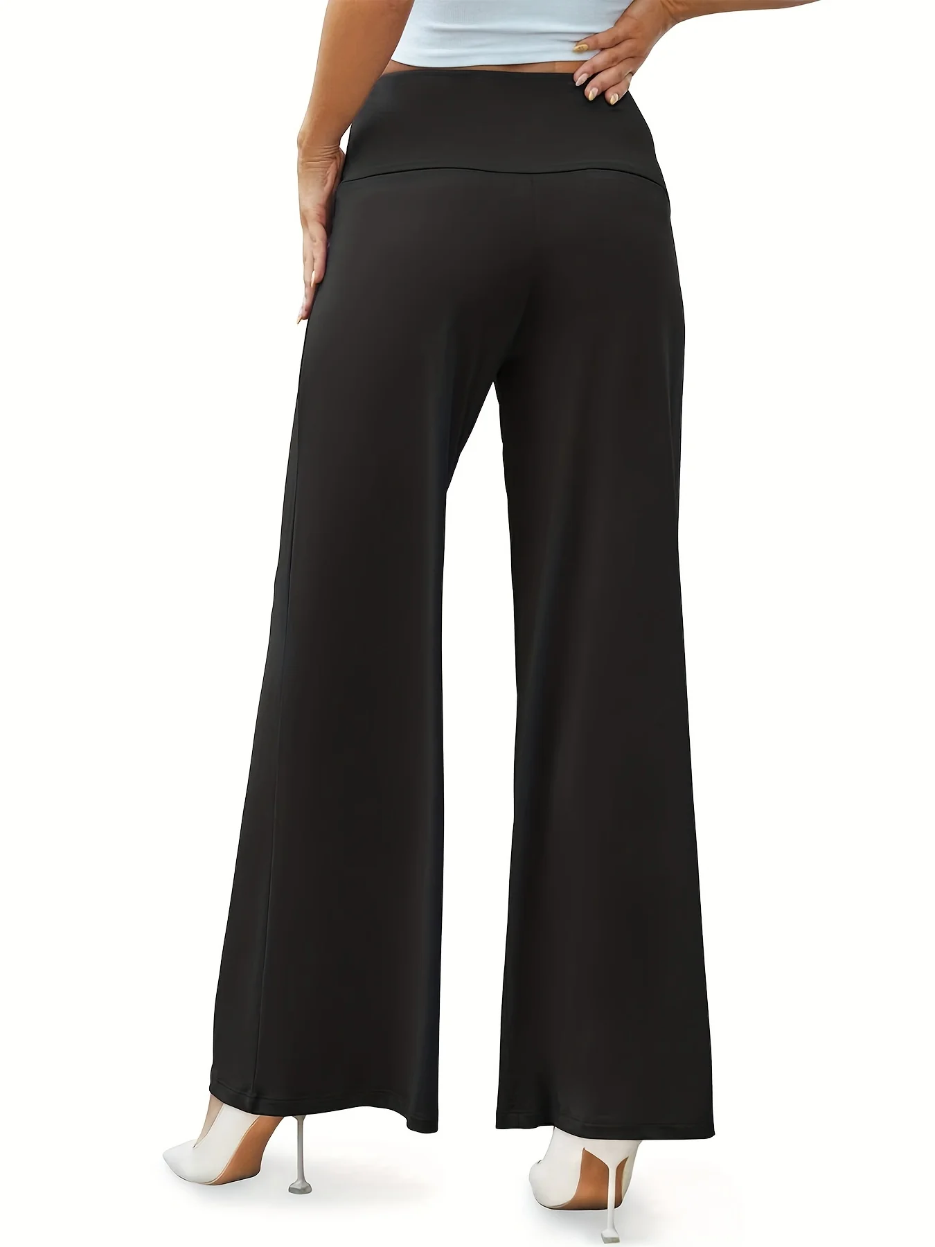 Plain Mid-Stretch Outdoor Trousers, Loose Fit Comfy Sporty Wide Legs Pants, Women's Activewear - Deanwangkt