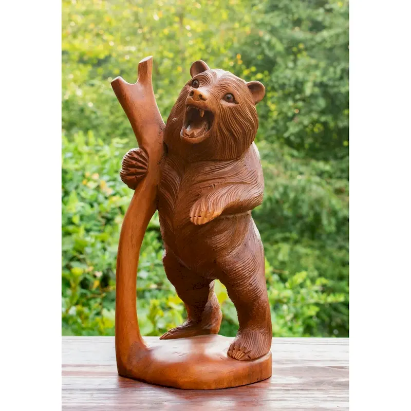 12  Wooden Hand Carved Standing Bear Statue Handcrafted Handmade Figurine Sculpture Lodge Cabin Outdoor Indoor Decor