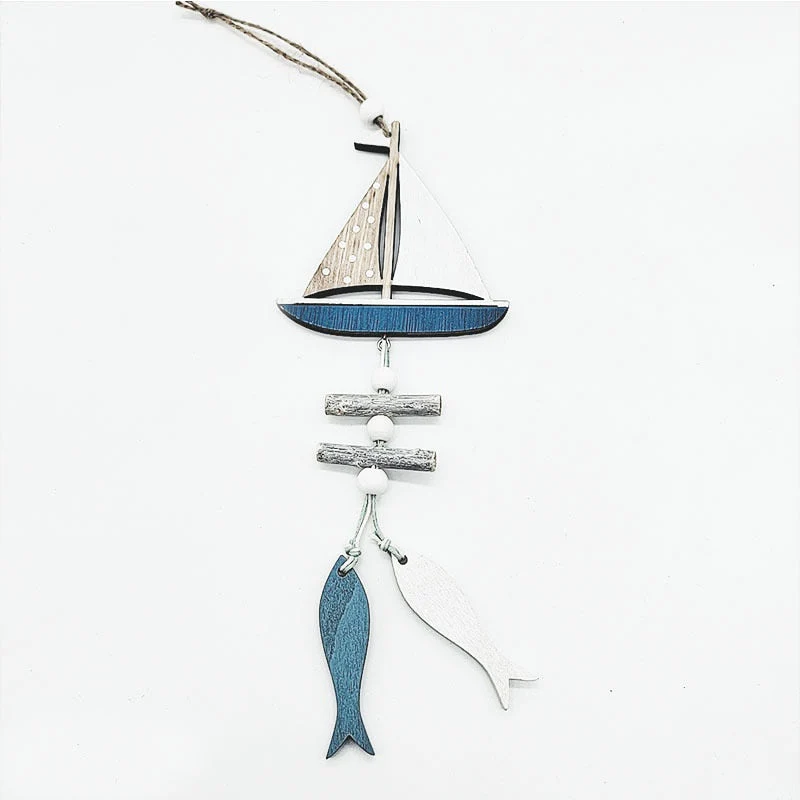 HULIANFU Wooden Fish Sailboat Rudder Hanging Decoration Beach Theme Wall Decor Door Crafts Wind Chimes Ornament Nautical Pendants Gifts - Deanwangkt