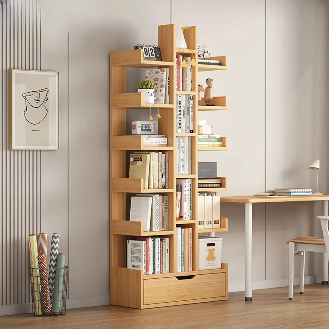 Modern Open Back 9 Shelves White Wooden Bookshelf