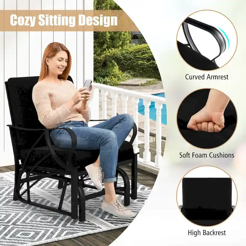 Costway Patio Rocking Chair with Cushion Heavy-Duty Metal Frame Smooth - See Details