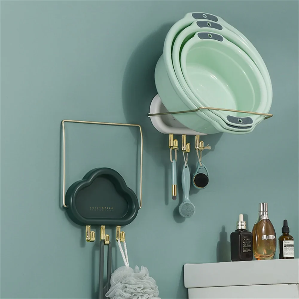 HULIANFU No-punch Basin Stand With Hooks Cute Cloud-shaped Storage Rack Multi-function Foldable Waterproof Bathroom Kitchen Organizer - Deanwangkt