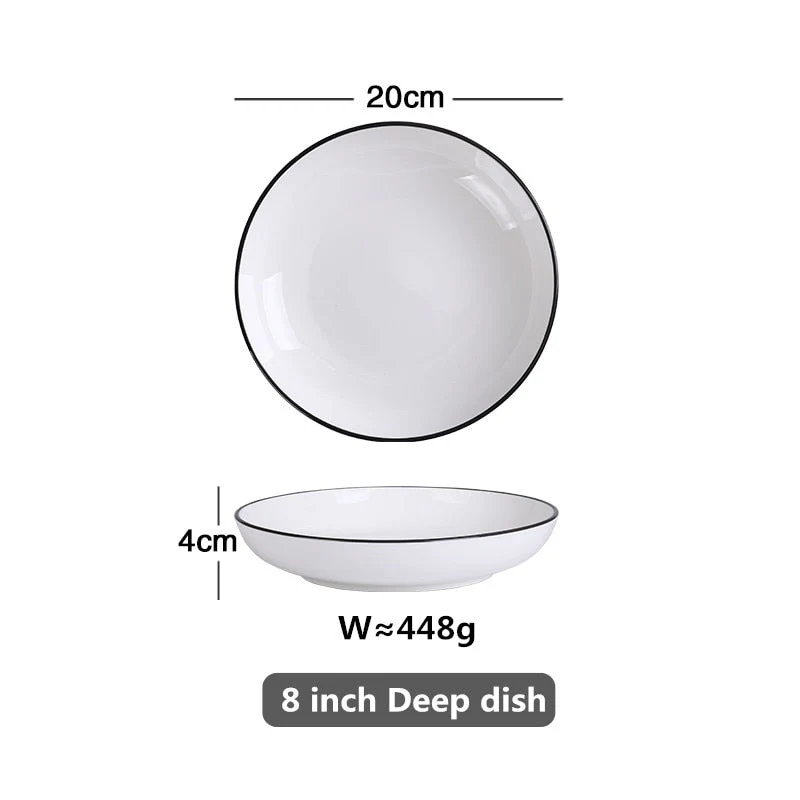 HULIANFU White Dinner Plate Set Ceramic Kitchen Plate Tableware Set Food Dishes Rice Salad Noodles Bowl Soup Kitchen Cook Tool 1pc - Deanwangkt