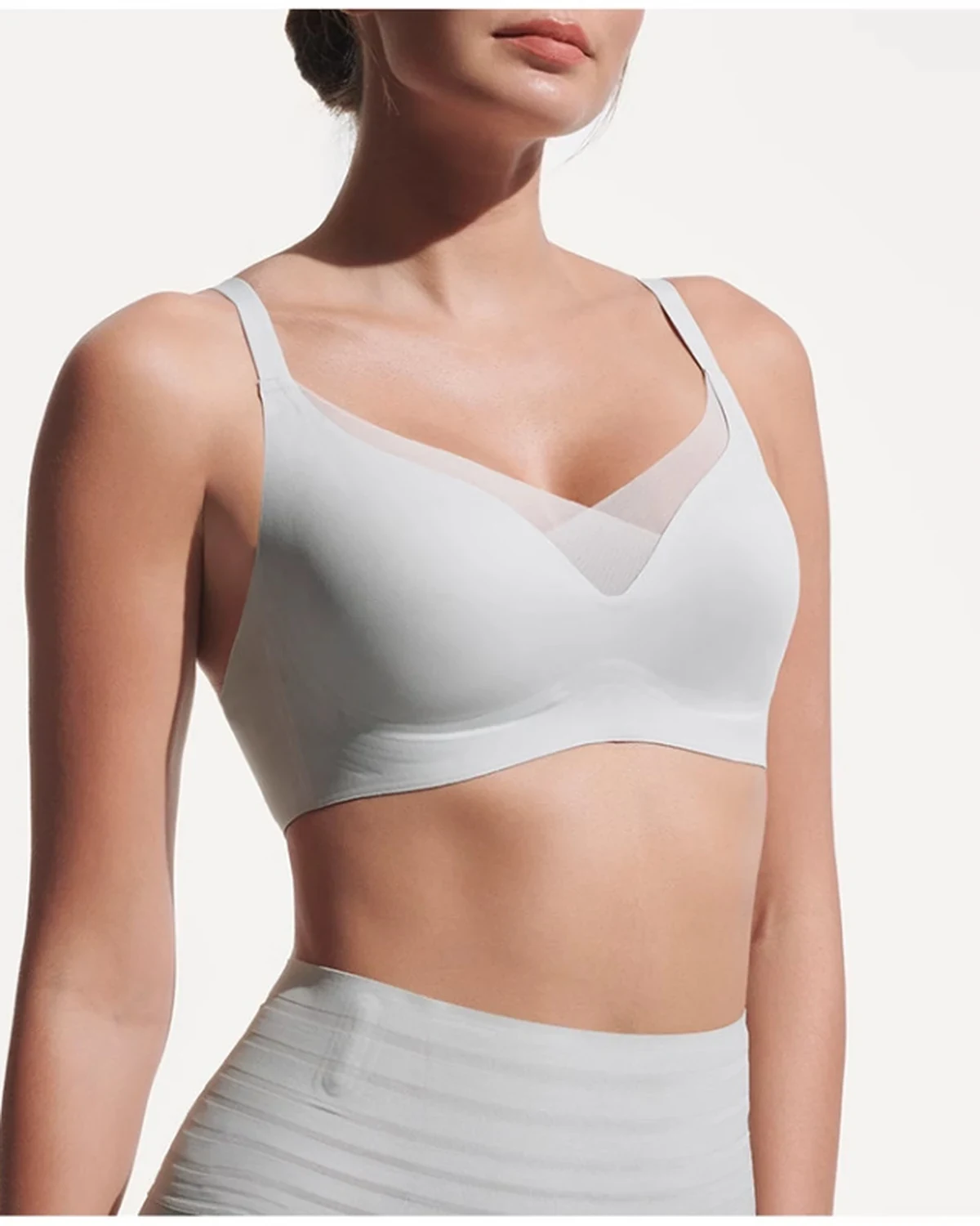 Deep V Bunny-Ear Thin-Cup Wireless Gather Bra for Women, Bare-Feel Soft Stretch Seamless Soft-Support Underwear