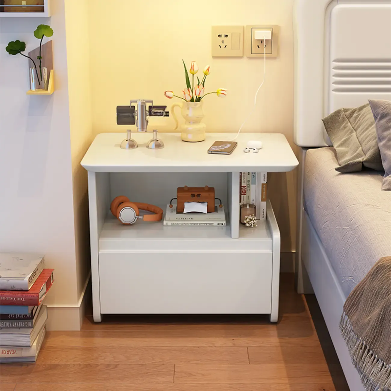 Classic Wooden Nut-Brown Nightstand with Drawer & Shelf