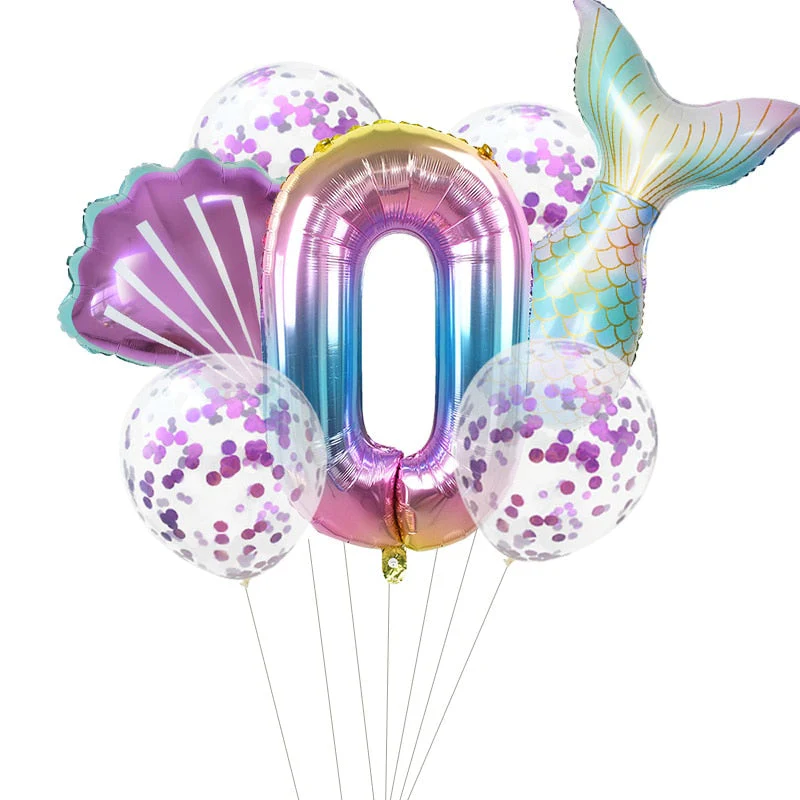 HULIANFU Little Mermaid Party Balloons 32inch Number Foil Balloon Kids Birthday Party Decoration Supplies Baby Shower Decor Helium Globos - Deanwangkt