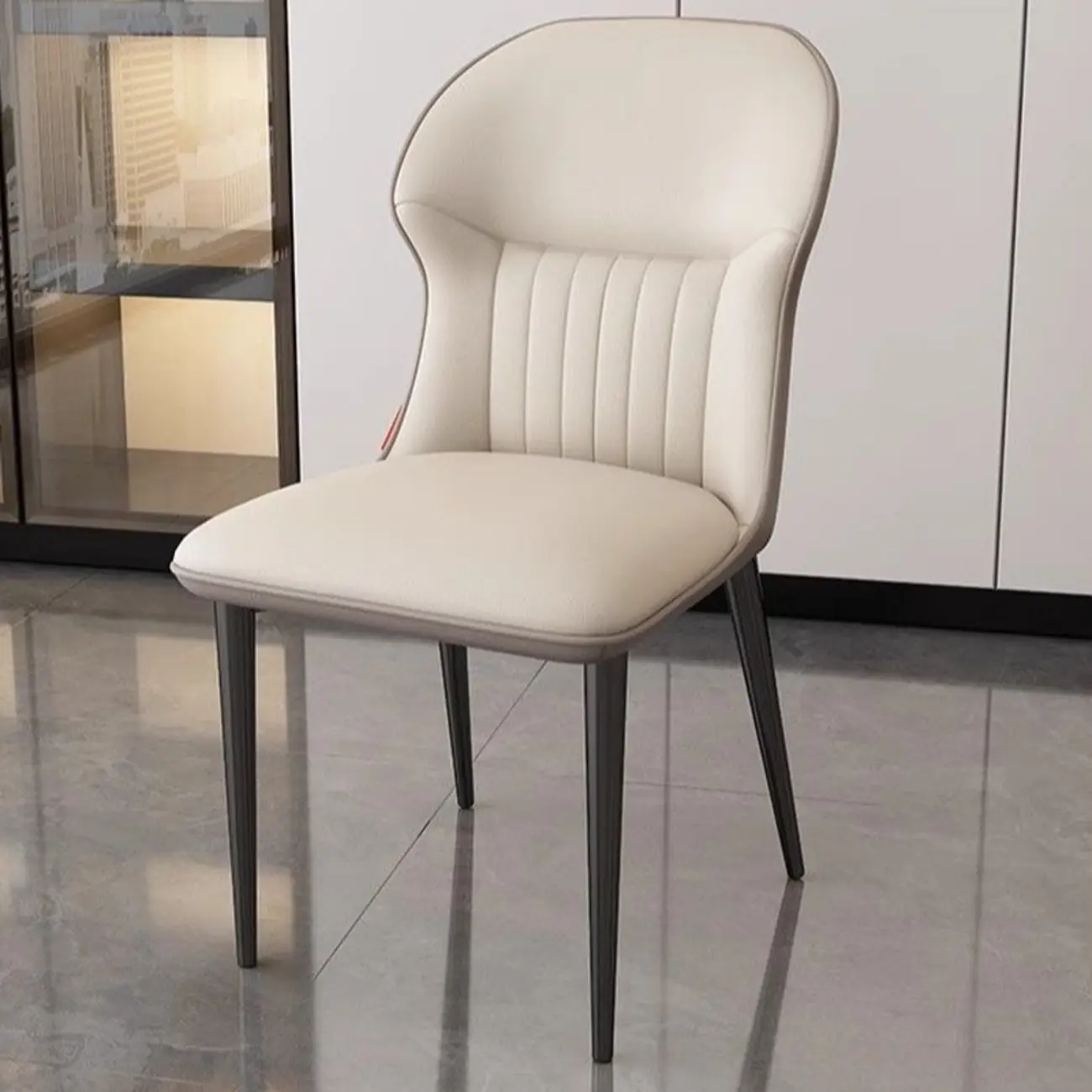Modern Wingback Faux Leather Dining Chair with Metal Legs