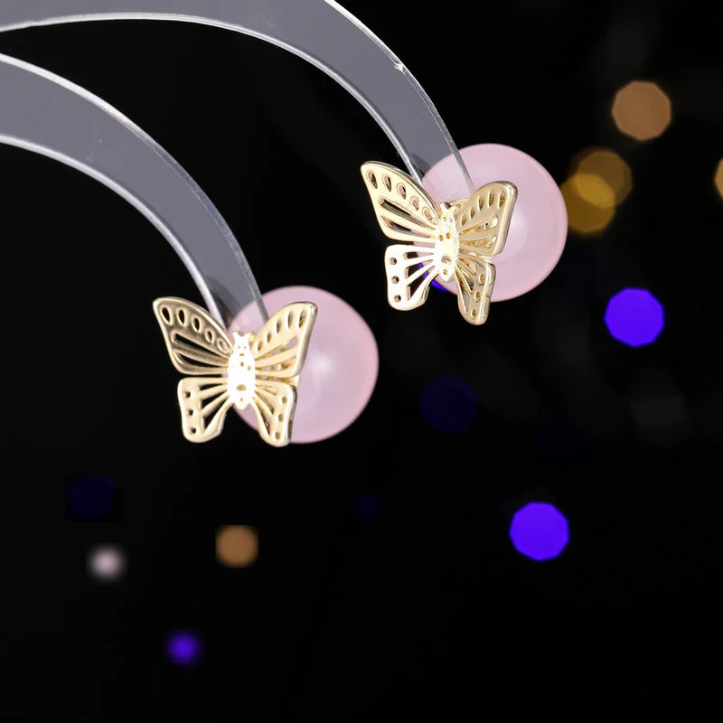 2025 Design sense sweet and fresh temperament earrings spring and summer new niche design high sense front and rear two butterfly stud earrings - Deanwangkt