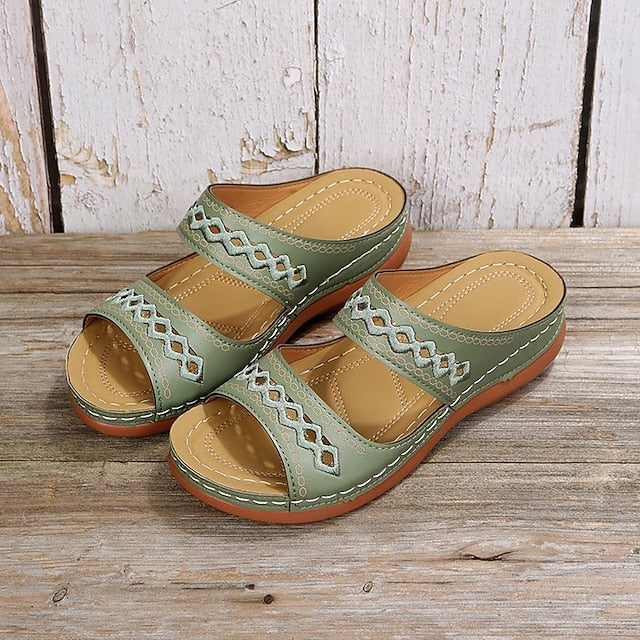 Women's Sandals Slippers Wedge Sandals Comfort Shoes Comfort Sandals Casual Daily Beach Summer Spring Cut Out Embroidery Wedge Heel Round Toe Casual Minimalism Synthetics Loafer Solid Colored Wine - Deanwangkt