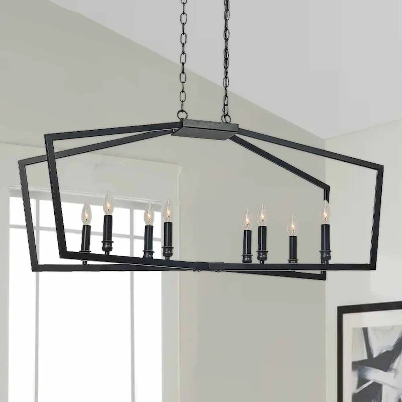 42  Black 8 Light Linear Island Pendant