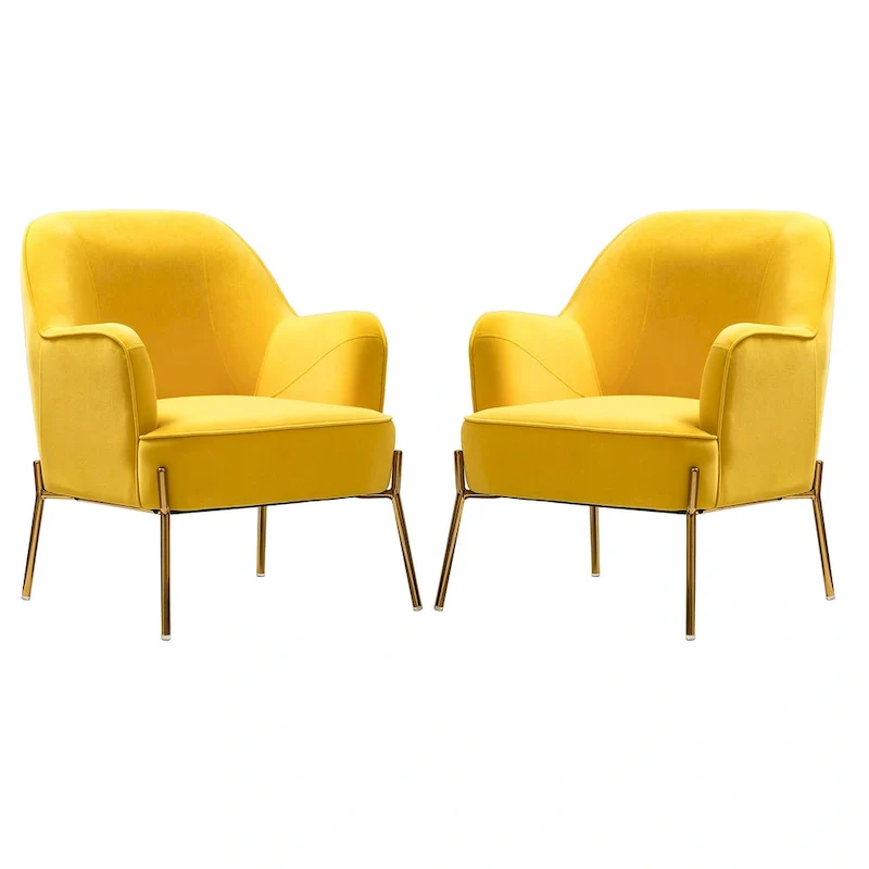 Ma Modern Velvet Accent Chair with Golden Legs Set of 2 by