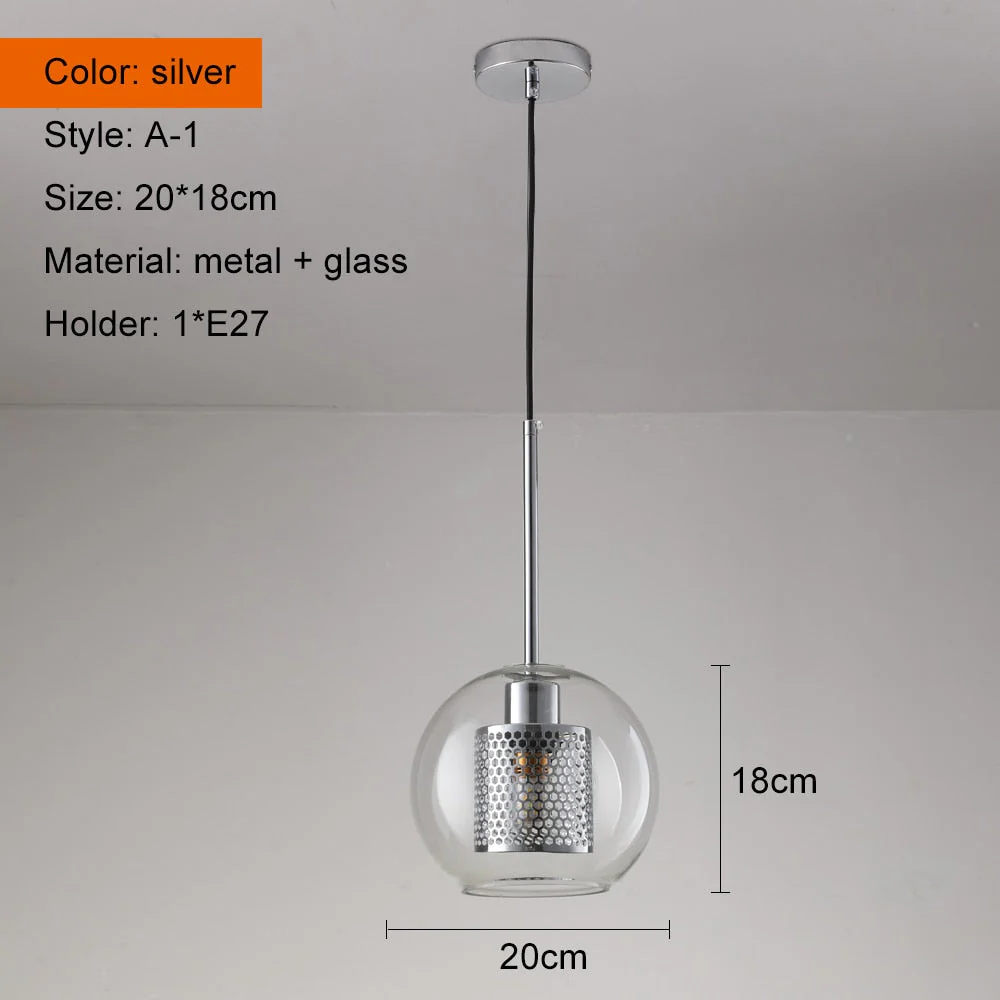 HULIANFU Sliver Bronze Loft Modern Pendant Light Glass Ball Hanging Lamp Kitchen Light Fixture Dining Hanglamp  Living Room Luminaire - Deanwangkt