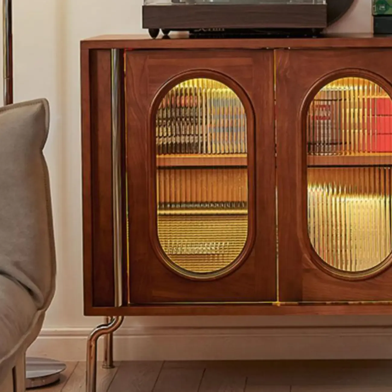 Modern Brown Wooden Sideboard with Adjustable Shelving