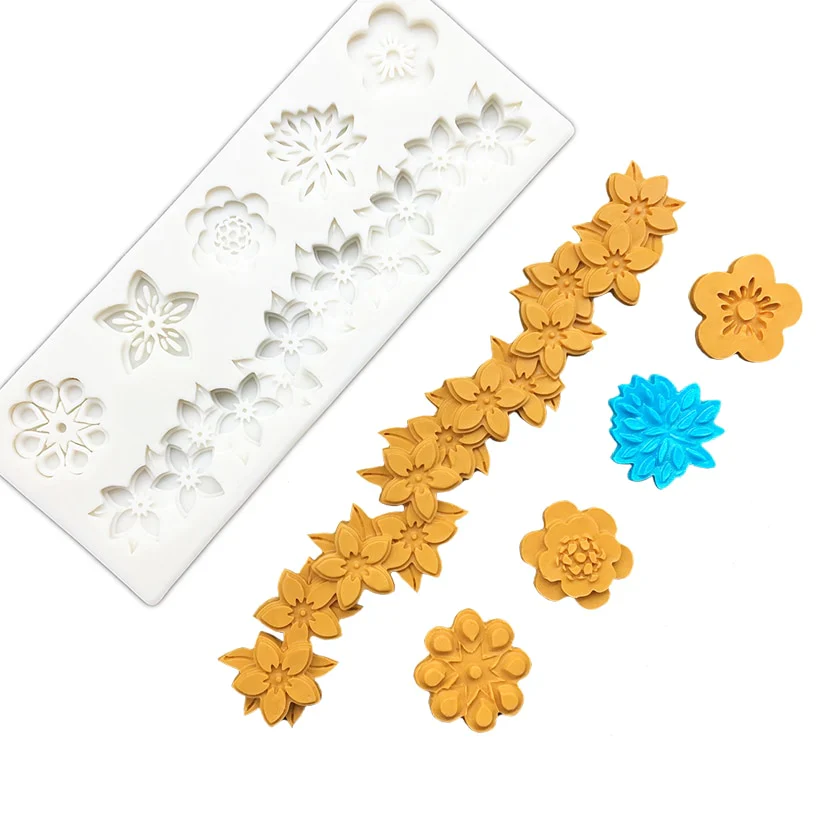 HULIANFU Pearl Rope Wave Flower Gemstone Shape Cake Side Lace Silicone Sugarcraft Mold Fondant Cake Decorating Tools - Deanwangkt