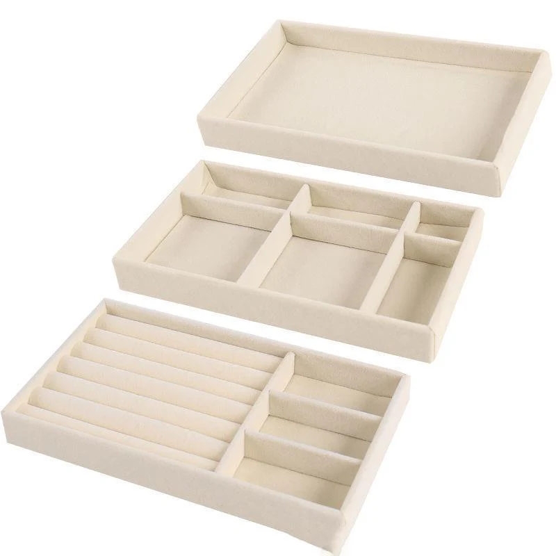 HULIANFU Velvet Jewelry Display Tray Case Hot Sales Stackable Exquisite Jewellery Holder Portable Ring Earrings Necklace Organizer Box - Deanwangkt