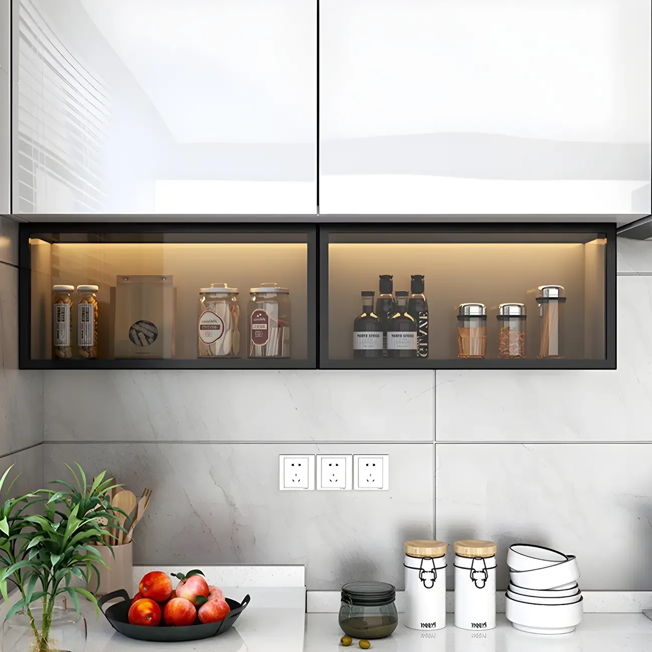 Kitchen Grey Wood Wall-Mounted China Cabinet