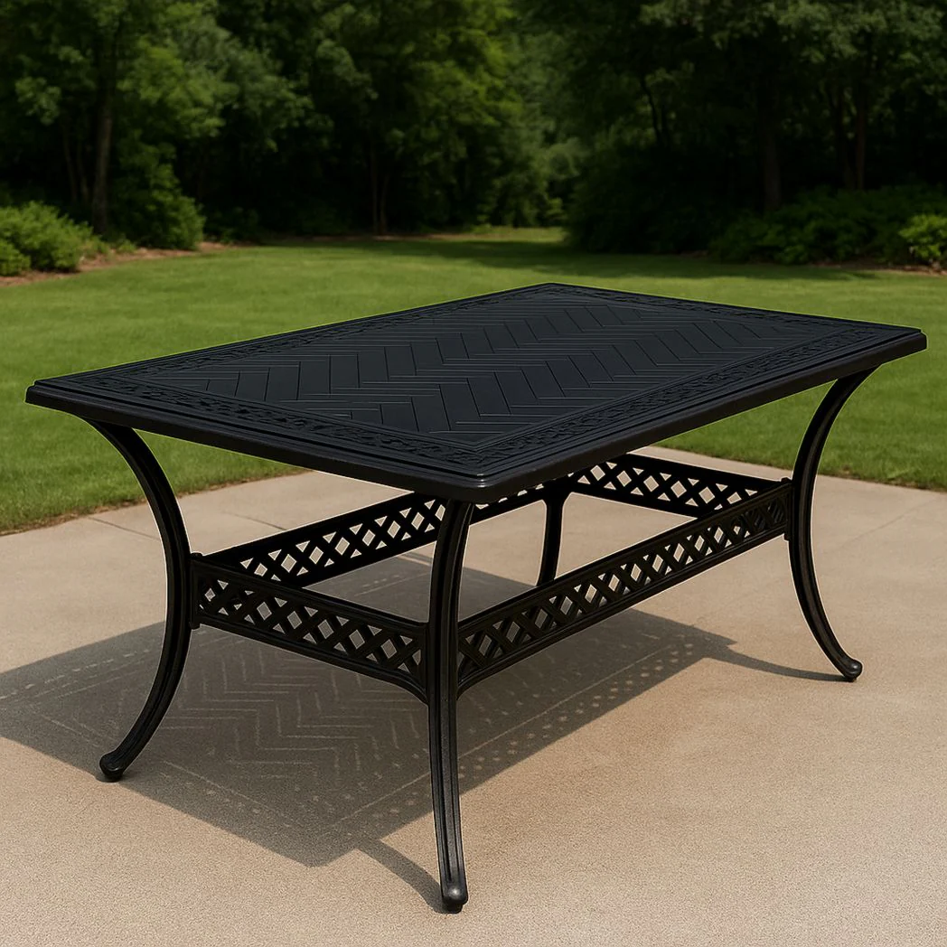 Table de jardin rectangulaire en aluminium noir 150x90x75 cm