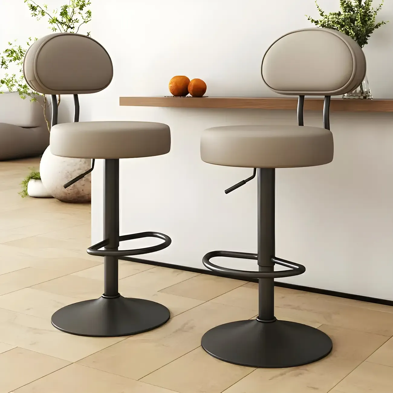 Round Adjustable Faux Leather Bar Stools with Back
