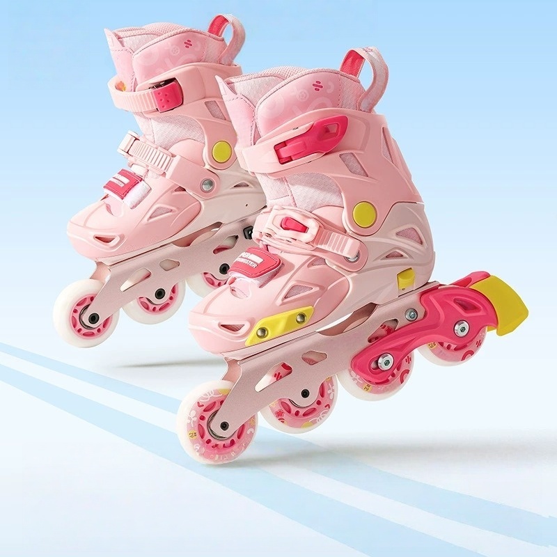 Adjustable Kids Inline Skates, Pink with Flash Wheels